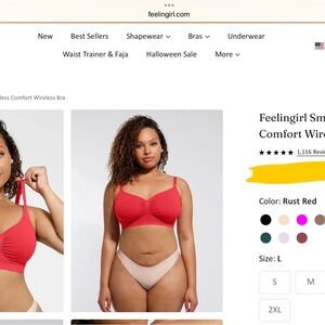 Feelingirl Women's Red Wireless Comfort Bra